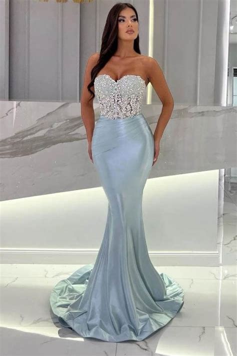 Bellasprom Baby Blue Sweetheart Evening Gown Mermaid Long With Crystal