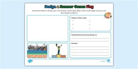 Design a Summer Games Flag Worksheet (teacher made) - Twinkl