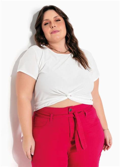 Blusa Off White Em Malha Crepe Plus Size Marguerite