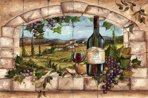 Tuscan Grape Archway Hand-Painted Tile Mural