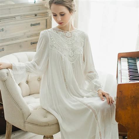 French Fashion Nightdress Women Long Lace Patchwork Nightgown Loose