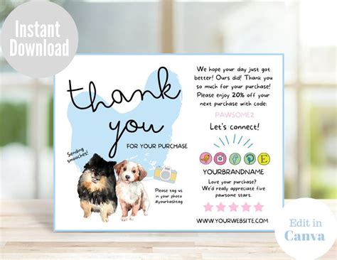 Pet Thank You Card Template Dog Thank You Card Pet Business Card