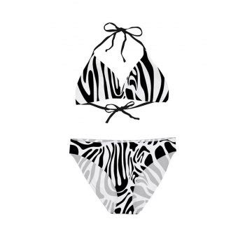 Emmiol Free Shipping 2023 Black Zebra Stripe Halter Bikini Set Black L