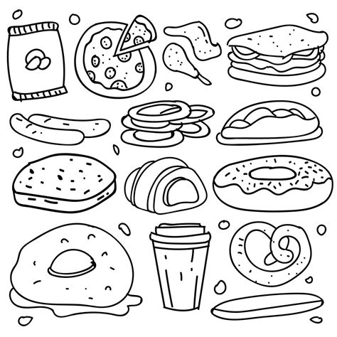 Set Of Hand Drawn Food Isolated On White Background Doodle Set Of Fast