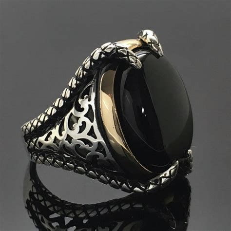 925 Sterling Silver Mens Ring With Black Onyx Unique Elegant Etsy