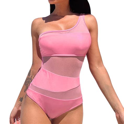 One Piece Swimsuit Women Plus Size Sexy Mesh Patchwork One Shoulder