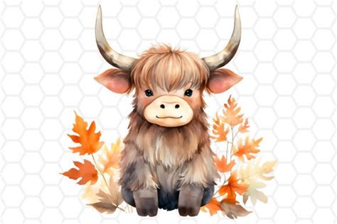 Fall Watercolor Highland Cow Clipart Png Graphic By Dreanartdesign