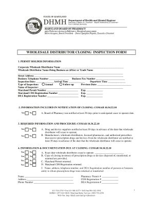 Fillable Online Dhmh State Md Community Pharmacy Inspection BFormb