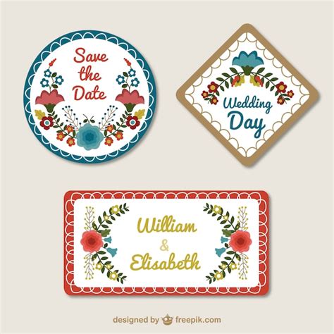 Free Vector Cute Hand Drawn Floral Wedding Badges