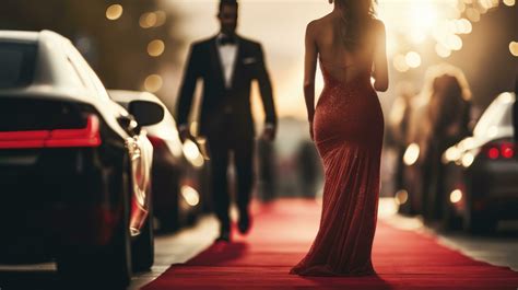 Celebrities Arriving With Limousine Walking Red Carpet Stock