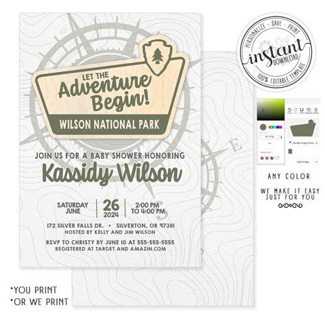 Editable National Park Baby Shower Invite Let The Adventure Begin Baby