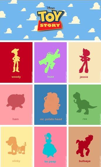 the toy story characters are shown in different colors