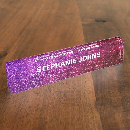 Glitter Sparkly Modern Colorful Purple Ombre Girly Desk Name Plate