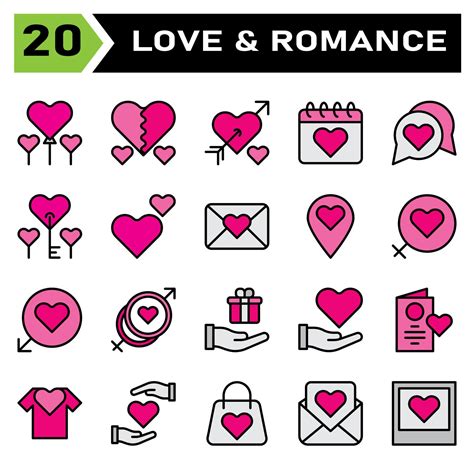 Love And Romance Icon Set Include Balloon Love Romantic Heart Valentine Broken Romance