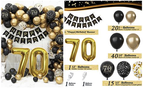 70th Birthday Decorations Men Women Black And Gold 70th Birthday Balloons Set Party