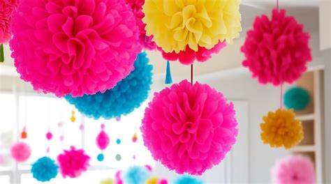 Premium AI Image | Decorative pom poms used for decorations around the ...