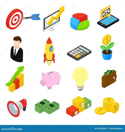 Business Isometric Icons Set Stock Vector Illustration Of Poly