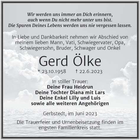 Traueranzeigen von Gerd Ölke abschied nehmen de