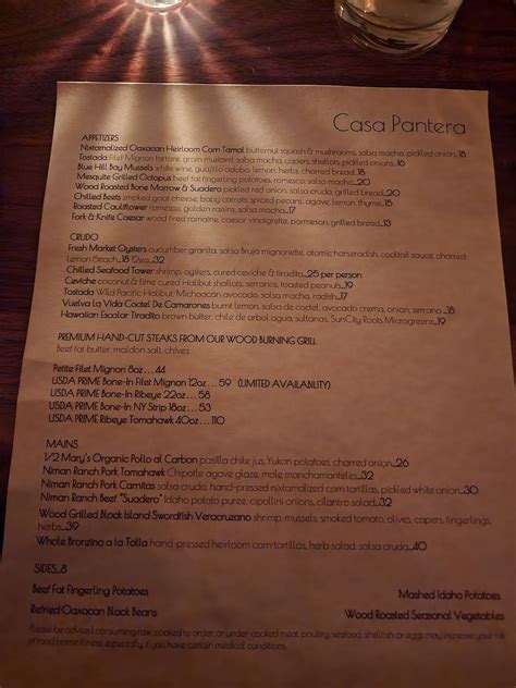 Menu At Casa Pantera Pub And Bar El Paso