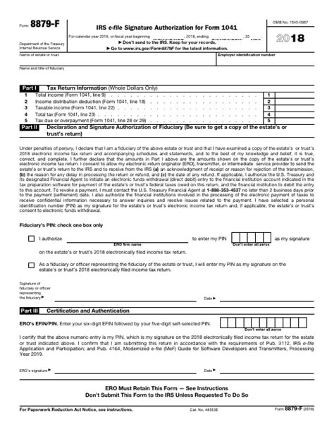 Irs Form 8879 F 2018 Fill Out Sign Online And Download Fillable