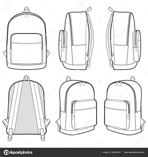 Backpack Fashion Flat Technical Drawing Vector Template Stock Vector by ©haydenkoo 248093612