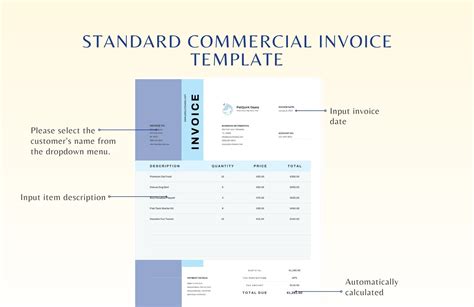 Standard Commercial Invoice Template in Excel, Google Sheets - Download | Template.net