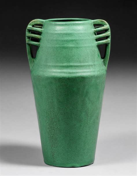 Weller Pottery Matte Green Two Handled Vase C1910 California