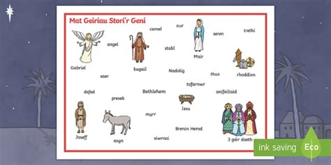 Nativity In Welsh Word Mat Twinkl Resources Wales