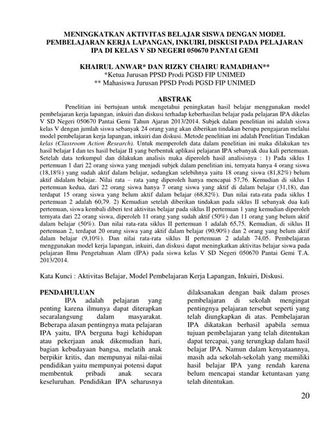 Pdf Meningkatkan Aktivitas Belajar Siswa Dengan Model Pembelajaran