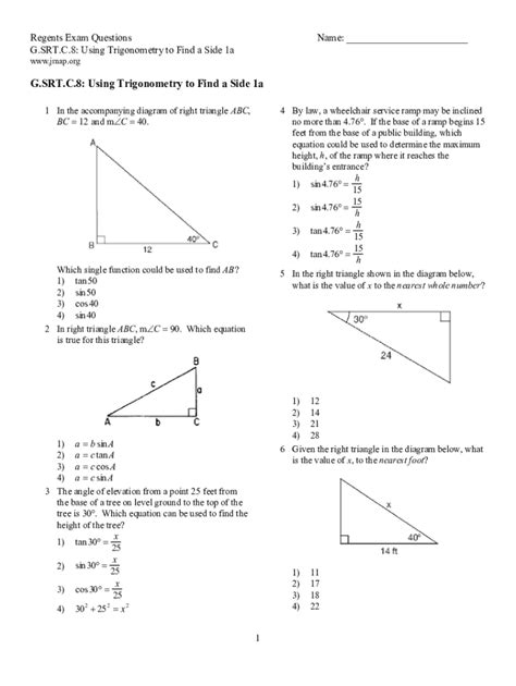 Fillable Online Regents Exam Questions Name G SRT C 8 Using