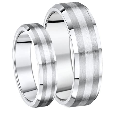 5and7mm Titanium And Silver His Hers Bevelled Edge Wedding Rings