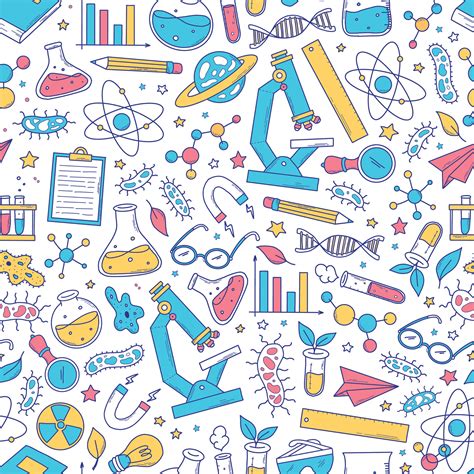 Science Seamless Pattern With Doodles Cartoon Elements Supplies On