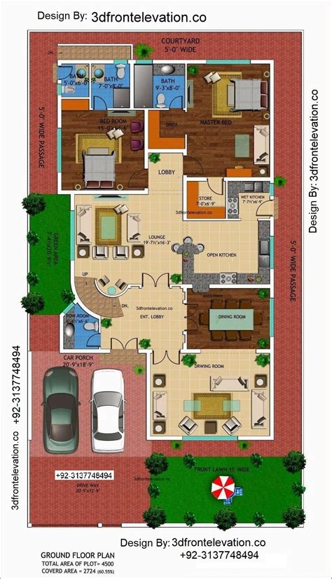 1 Kanal House Floor Plan With Basement With 3 Story Level 3d Floor House Design Drawing