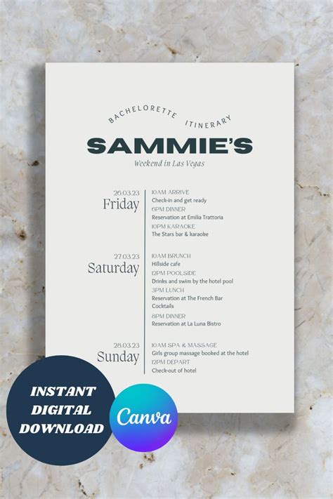 Hens Party Invitation Itinerary Template Bachelorette Weekend Etsy In