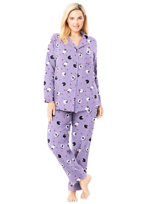 Dreams And Co Womens Plus Size Petite Classic Flannel Pajama Set