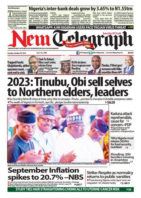 Africa Newspapers On Twitter New Telegraph Nigeria Tinubu