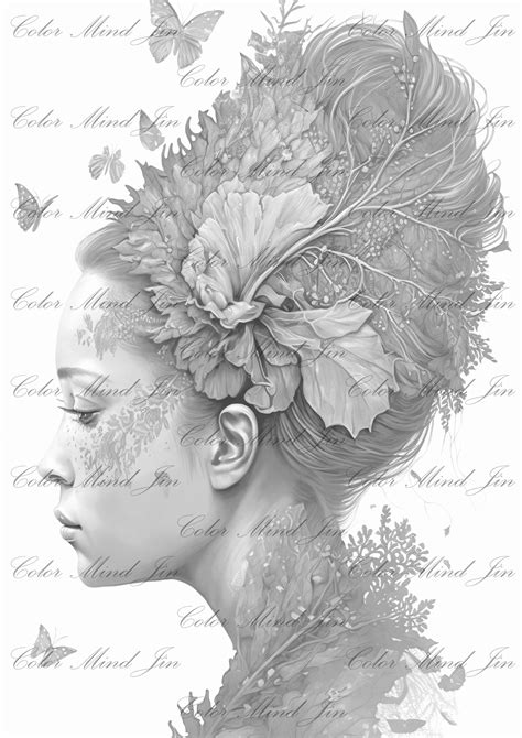 Grayscale Coloring Page For Adultsart Nouveau Style With Butterfies