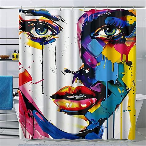 Colorful Abstract Face Portrait Shower Curtain With A Modern Art Style Featuring A White