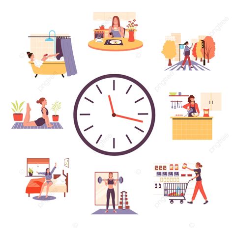 Woman Routine On Clock Awake Bed Concept PNG And Vector With