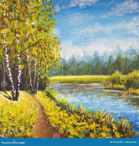 Original Oil Painting Summer Landscape, Sunny Nature on Canvas ...