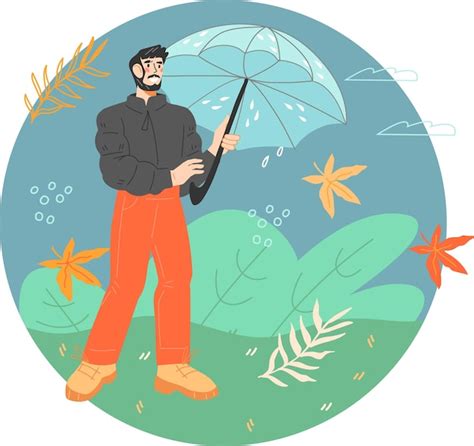 Projeto de tempo chuvoso homem na chuva ilustração vetorial plana