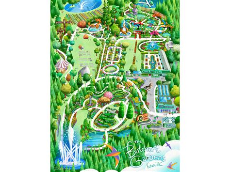 Playful, highly detailed art print of Butchart Gardens as seen from th – Art by Dale Hitchcox