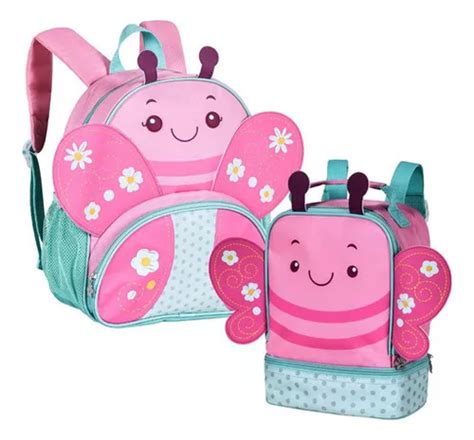 Set De Mochila Trasera Con Lonchera Infantil De Color Mariposa Decorada