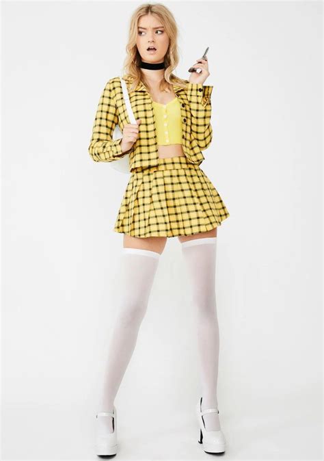 Cher Clueless Costume Outfit Plaid Skirt Halloween Set Yellow