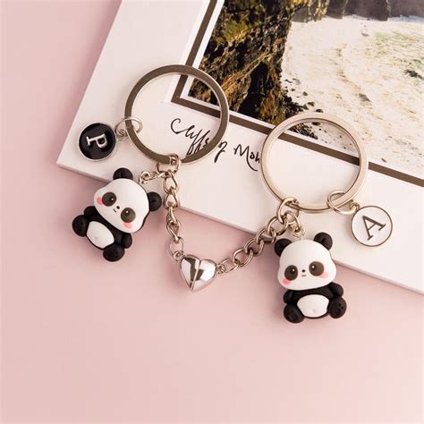 personalized couple keychain adorable panda keyring engraved matching