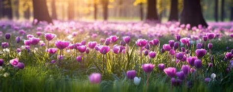 Un Campo De Flores Moradas En Un Parque Foto Premium