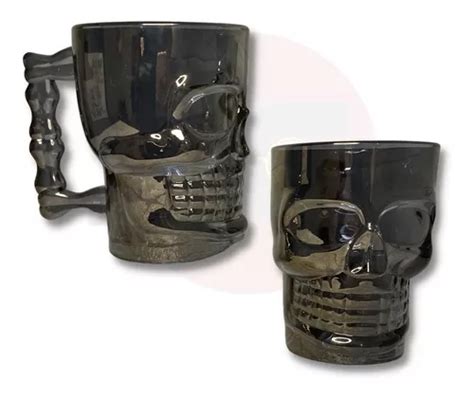 Set X 2 Vasos Cerveceros Calavera 500 Ml Negros Medio Cuotas sin interés