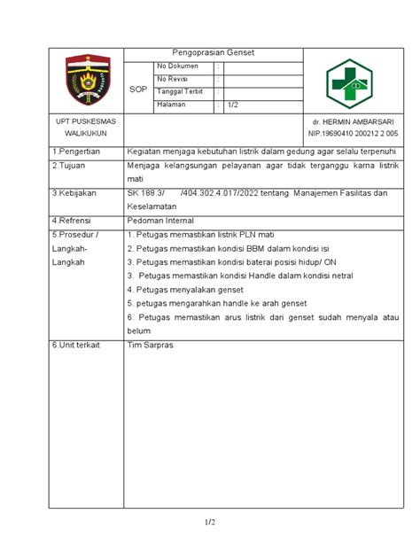 Sop Penggunaan Genset Pdf