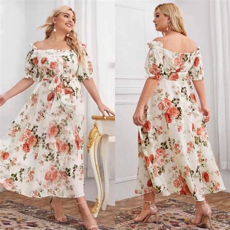 Iyun Fashion Plus Size Floral Off Shoulder Long Printed White Formal Belt Dress Shopee Philippines