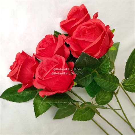 Jual Artificial Rose Bunga Mawar Palsu Single Rose Bunga Plastik Palsu